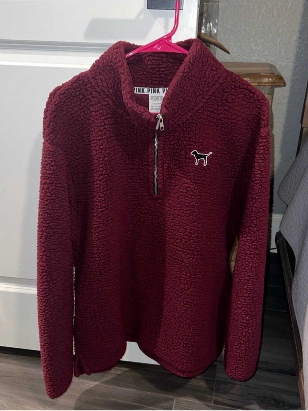 Victoria's Secret PINK Sherpa Zip Pullover - Burgundy
